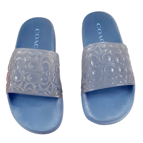 COACH Signature UNNA Blue Textured LOGO Jelly Sport Slides Slip On Sandals Sz.11 - Picture 2 of 5